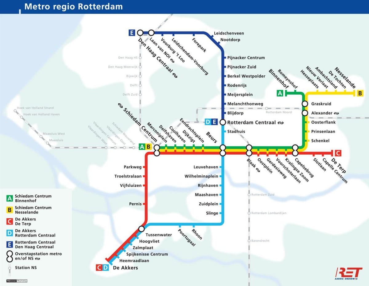Карта метрополитена Роттердама Нидерланды